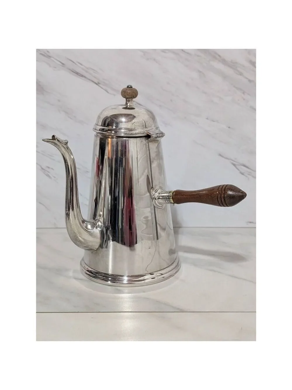 Antique Queen Anne Silver Hot Beverage Container Wood Side Handle Coffee Pot
